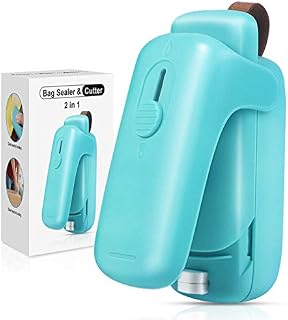 EZCO Mini Bag Sealer, Handheld Bag Heat Vacuum Sealer, 2 in 1 Heat Sealer & Cutter Portable Bag Resealer Machine for Plastic Bags Storage Snack Cookies Fresh (Included Battery)