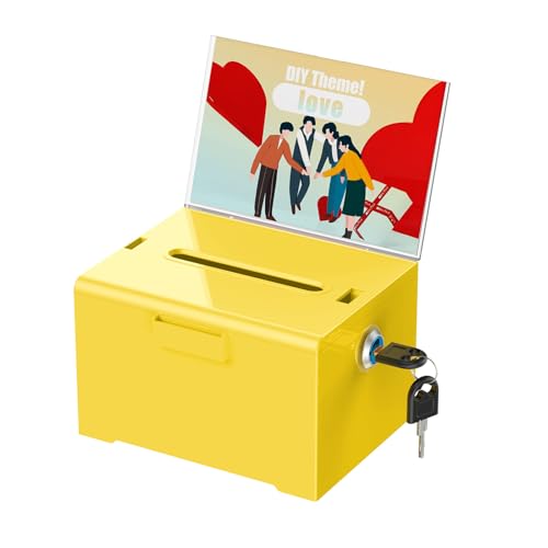 Uniclife 16 x 12.7 x 10 cm Yellow Acrylic Donation Box with Lock and Slot