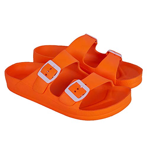 Funkymonkey Women's Comfort Slides Double Buckle Adjustable Eva Flat Sandals (8 M Us, Fluo Orange) #TOP7