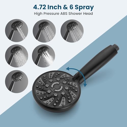 Image of gotonovo Bathroom Shower Head Kit High Pressure Combo System Shower Faucet 6 Modes ABS Handheld Spray Shower Trim Kit Valve Included Shower Head and Handle Set Matte Black