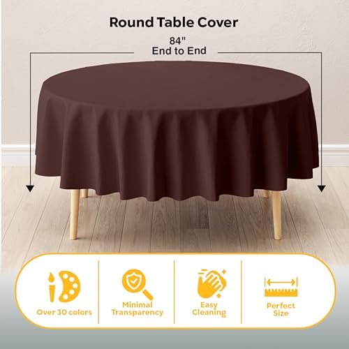 Exquisite Brown Round Tablecloths Plastic Table Cloth Disposable 48 Pack 84" Inch Round Table Cloth Disposable Brown Tablecloths Plastic Tablecloth Indoor/Outdoor Tablecloth Party Supplies by Exquisite - Used condition - Image 2