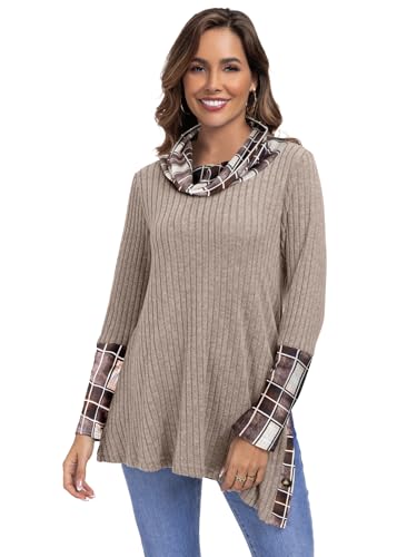 Miusey Women's Cowl Neck Tunic Sweaters Long Sleeve Shirts Lightweight Pullover Sweatshirts Side Split Tunic Tops2