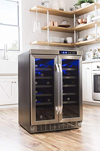 Edgestar 36 Bottle Built-In Dual Zone French Door Wine Cooler - Black/Stainless Steel #TOP2