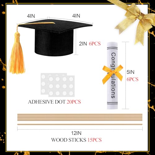 Image of Breling 12 Pcs Black and Gold Graduation Centerpiece Sticks Felt Graduation Scroll Diploma and Grad Cap with Tassel Decor 2026 Table Toppers Centerpiece Party Supplies for Grad Party Decorations