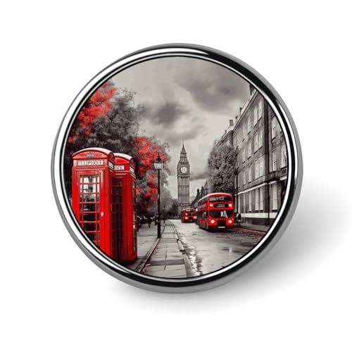 Aluminium Alloy Round Badge Brooch Pins for Men Red London Street Brooches Elegant Pin for Women Fashion Button Badges Brooch Badge for Hats Jackets Shirts