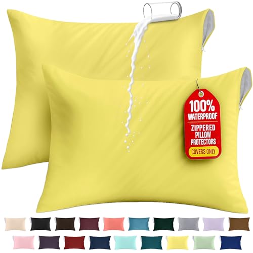 Image of Utopia Bedding Premium 100% Waterproof Pillow Protectors with Zipper Standard Size (Set of 2), Bed Bug and Dust Mite Proof Zippered Pillow Covers, Pillow Encasement Cases, Yellow