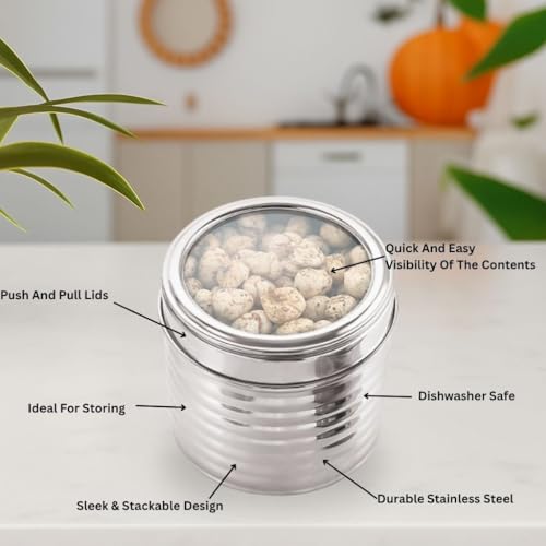 Image of Sizzle Roxy Stainless Steel Container Set with See Through Lid, Multipurpose Kitchen Storage Dabba for Grains, Pulses, Flour, Snacks| Leak-Proof Food Storage Organizer |1150ML - 2 pcs