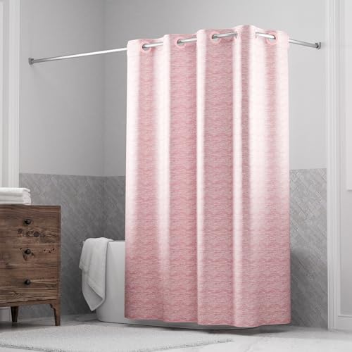 Hookless It's A Snap! Faux Silk Shower Curtain, 3-in-1 Curtain Includes Fabric Shower Curtain with Flex-On Rings & Fabric Liner with Magnets, 71" x 74", Heathered Texture, Pink