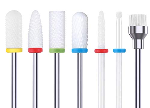 Broca Manicura, Homeet Torno para las U�as Pulidor de U�as Taladro de U�as Set de 7Pcs Accesorio de Manicura y Pedicura El�ctrico Cer�mica Fresas Torno Manicura para U�a