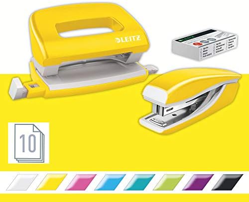 Leitz 55612062 Mini Stapler and Hole Punch Set, Staple or Punch Up to 10 Sheets, Includes P2 N°10 Staples, WOW Range, Purple
