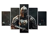 TUMOVO 5 Panel Canvas Wall Art Knight and Warrior Posters and Prints Medieval Fantasy Battle Artwork for Home Office Wall Decoration Medieval Style Canvas Print Art Framed Ready to Hang(60' Wx40 H)
