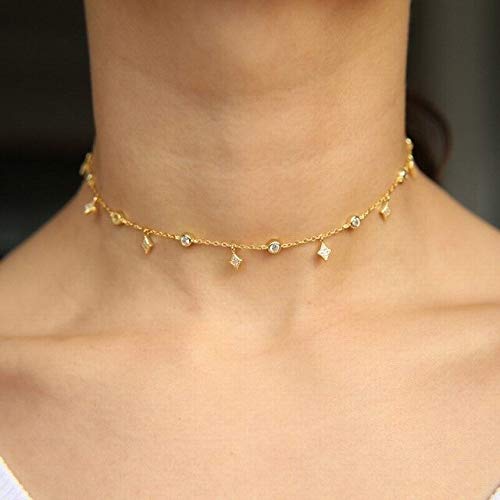 LNNSHX Gliederkette Dreieck 925 Sterling Silber Damen Braut Geschenk Stern Charm Sparling Statement Halskette