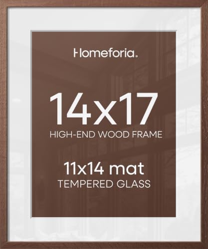 Image of Homeforia 14x17 Picture Frame Brown, High End Dark Oak 14x17 Wooden Frames with Mat 11x14, 14 x 17 Walnut Wood Poster Frame Matted to 11 by 14, 17x14 Hanging Frames, Tempered Glass, Wall Kit, Set of 1