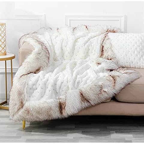 Inchgrass Soft Shaggy Solid Reversible Elizabeth Hollow Pattern with Imitation Fox furFaux Fur Blanket Throw Blanket 50" x 60" Cover