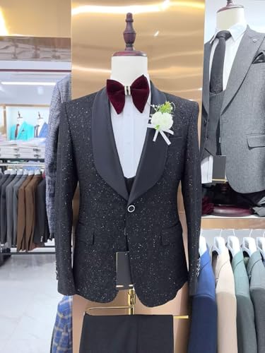 Men's Suit 3 Piece Fashion Floral Slim Fit Tuxedo for Men Jacket Pants Suit for Wedding Prom Party Dinner3