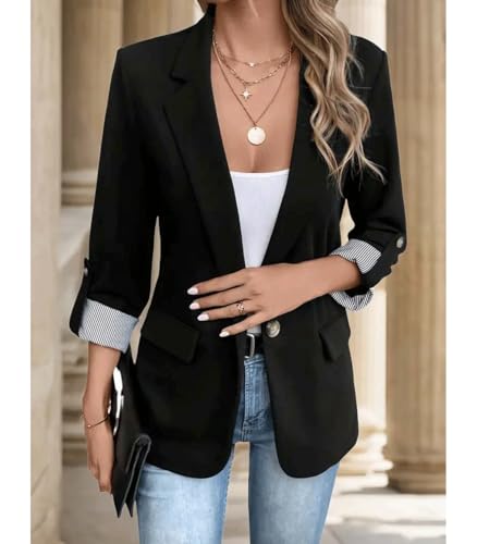 INVACHI Casual Business Blazer for Women Notch Lapel One Button Slim Fit Office Work Suit Jacket2