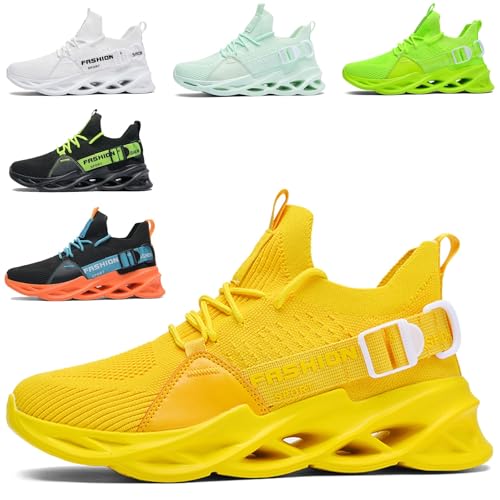 Hombre Mujer Zapatillas de Deportivas Ligero Transpirables Running Gimnasio Fitness Atlético Casual Sneakers MulticolorG133 Yellow 36