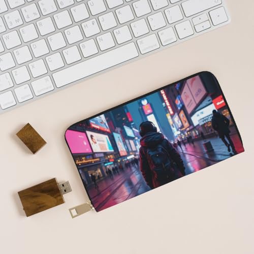 Modern Blue City Stroll Print Wallet Women, Leather Bifold Multi Card Wallet, Long Purse Women's Wallets4