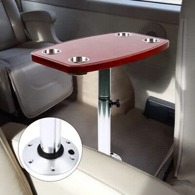 Tavolo da barca in rovere + piede rimovibile, supporto per separazione regolabile, per camper, altezza regolabile, telescopico, rimovibile, base per barca, con supporto da 4 tazze