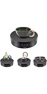 ターンテーブル回転台 360度小型電動ターンテーブル 回転のスピード 方向角度調整可能低騒音電気回転 展示用 写真撮影用回転台（黒）