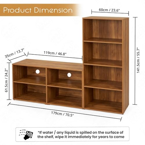 Image of ABOUT SPACE TV Unit for Living Room - TV Stand with 3 Fabric Foldable Drawer Storage Organizer Engineered Wood TV Table, Open Display Shelves for Soundbar, Decor (Teak Color- L 120 x B 31 x H 60 cm)