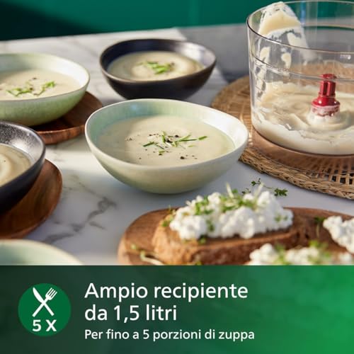 Philips Robot da Cucina Compatto - 800W, 29 Funzioni, Recipiente da 2.1L, PowerChop, Lama in Acciaio Inossidabile (HR7510/10) - 6