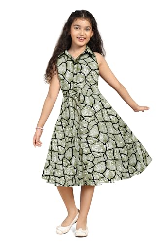 Image of Fashion Dream Girls Rayon Dress for Girls (FDGFRK00468 OLV 36 Olive 11-12 Years)