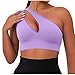 Women's One Shoulder Sports Bras Workout Left Strap Yoga Bras Cute Medium Support Crop Tops Purple