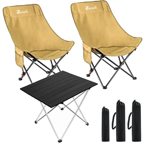 Zertylre Folding Camping Chair Set of 3, Portable Adjustable Camp Chairs & Black Table, Large Lawn Chair Portable for Adults Hiking, Fishing, Picnic, Outdoor BBQ, Travel, Sports, & Storage Bags