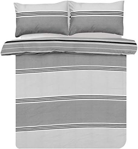 Sleepdown Duvet Cover Set - Navy Blue - Geometric Banded Stripe - Reversible Quilt Cover Easy Care Bed Linen Soft Cosy Bedding Sets with Pillowcase - Single (135cm x 220cm)