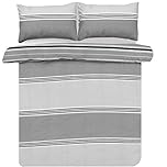 Sleepdown Duvet Cover Set - Grey - Geometric Banded Stripe - Reversible Quilt Cover Easy Care Bed Linen Soft Cosy Bedding Sets with Pillowcases - Double (200 cm x 200 cm)