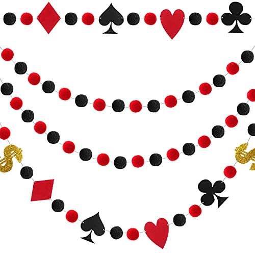 3 Pieces Casino Party Decoration Supplies Las Vegas Theme Banner Poker Themed Pom Pom Ball Garlands Decoration Casino Night Garlands for Game Theme Party, Baby Shower, Birthday Party Supplies