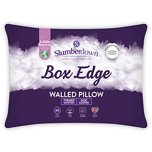 Slumberdown Box Edge Luxury Pillow - Firm Box Wall Support Pillows for Back & Side Sleepers | Breathable & Non-Allergenic 100% Cotton Cover, UK-Made & Washable (38 x 64cm)