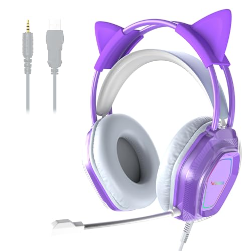 Wantak Katzenohr Kopfhörer mit Mikrofon – Kabel (3,5mm/USB) – Gaming Headset für PC/PS5/Xbox – Noise Cancelling, HiFi-Sound, 20-20.000Hz – Leicht & Bequem für...