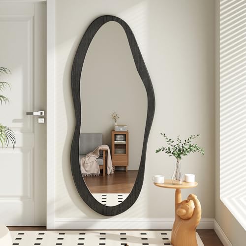 Image of AAZZKANG Irregular Wall Mirror Full Length with Wood Framed Large 47 inchx20 inch Black Asymmetrical Full Body Mirrors for Bedroom Living Room Entryway