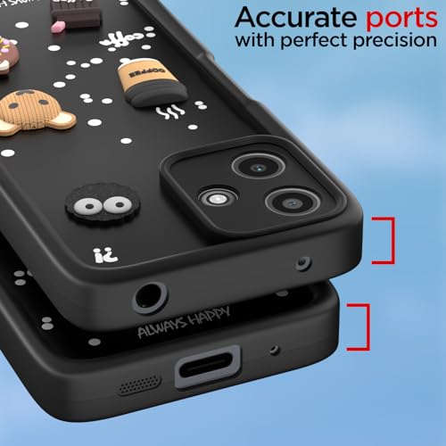 Image of Pikkme Bumper Case for Redmi 12 5G / Poco M6 Pro 5G | Cute Fun Cartoon 3D Bear Silicone Full Body Protection Back Cover (Black)