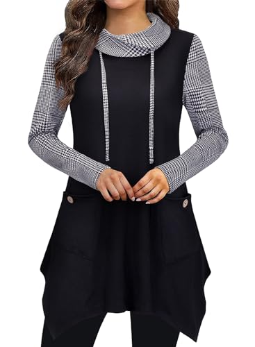 Image of Bulotus Womens Sweaters 2025 Winter Cowl Neck Long Asymmetrical Tunic Sweaters for Leggings Holiday Vacation Tops