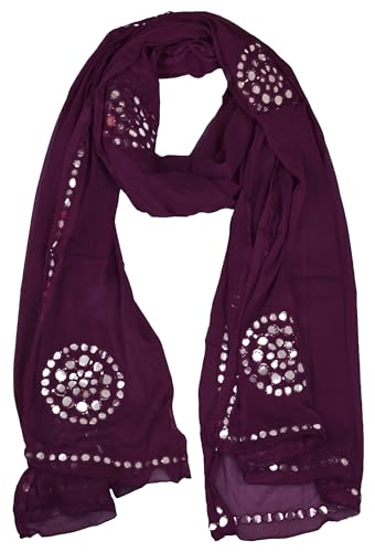 Image of YOUTHQUAKE Plastic Mirror Work Embroidered Chiffon Dupatta for Women & Girls