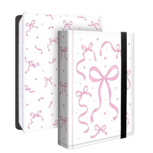 Image of Photo Album 4x6 120 Pockets Pink Ribbon Bow Pattern | 120 clear 4x6 photo pockets, strong elastic band, compact album, family travel wedding use, pink ribbon bow cover