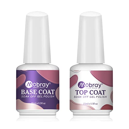 Mobray 15ml No Wipe Gel Top Coat and Base Coat Set, Shine Finish and Long Lasting Soak Off LED Gel Base Top Coat Glossy Shine Finish.(2 Pcs)