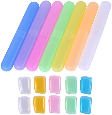 CUGBO 7 Pack Plastic Toothbrush Case Holder Mixed Colors Portable Dust-Proof Toothbrush Storage with 10 Pack Colored Toothbrush Head Case Caps