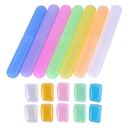 Cugbo 7 Pack Plastic Toothbrush Case Holder Mixed Colors Portable Dust-Proof Toothbrush Storage With 10 Pack Colored Toothbrush Head Case Caps #TOP9