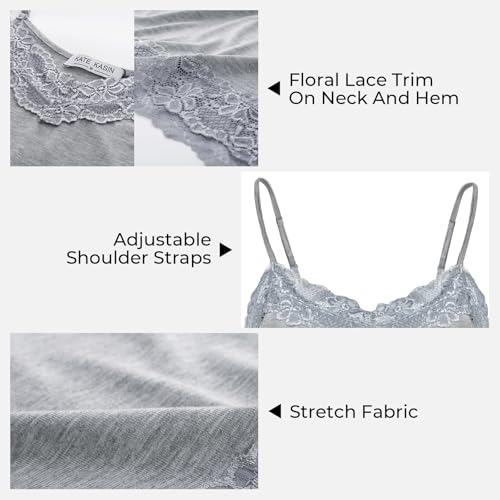 Image of Kate Kasin Women's Adjustable Spaghetti Strap Lace Trim Cami Tunic Tank Top 3PACK