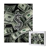 Dollar Sign Money Printed Jigsaw Puzzle with Storage Box, Wooden Puzzle for Adults and Kids, 500 Pieces Family Fun Decorative Game, 38x52CM