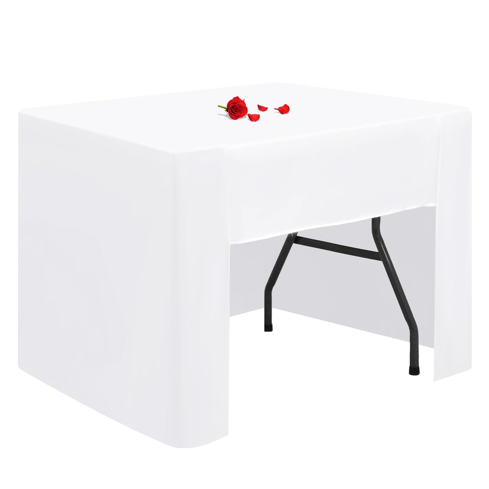 Lumaycens 1 Pack White Table Cloth Open Back Square Tablecloth for Folding Table Washable Fitted Tablecloth Polyester Fabric Table Cover Rectangle for Wedding Party Trade Craft Show Display Events