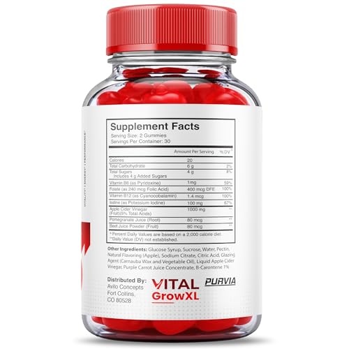 Image of (2 Pack) Vital Grow XL Gummies - Maximum Strength Formula - Vial Grow XL Extreme Strength Formula, Vital Grow XL Reviews, Overall Daily Health Support 1000mg Maximum Wellness Supplement (120 Gummies)