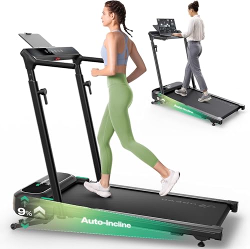 Image of UREVO Auto Incline Walking Pad with AI App, Adjustable Handlebar & Multifunctional Desk, 9% Power Incline Brushless Quiet Motorized Treadmill for Apartments, 12-Point Shock & Immersive Hiking