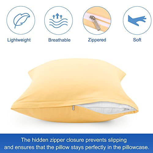 Uxcell Pillowcases Weave From 100% Egyptian Cotton, Breathable Soft Pillow Cases With Zipper Closure, 2 Pcs Yellow Pillow Covers King Size - 20"X36" #TOP20