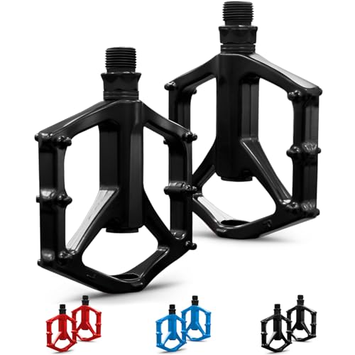 Mountain Bike Pedals,Road/MTB Flat Pedals, Non-Slip Lightweight Aluminum Alloy Bicycle Pedals, Fits 9/16