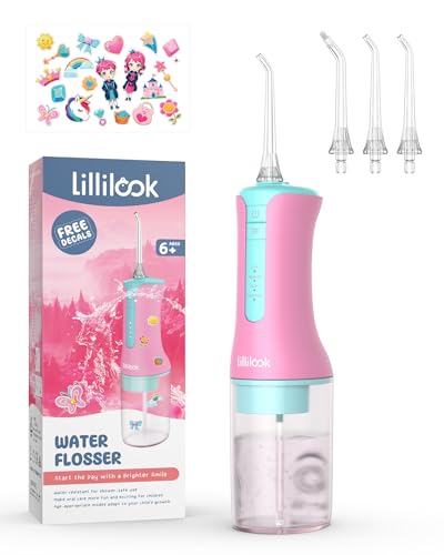 Lillilook Kids Water Flosser Pink, Rechargeable Oral...